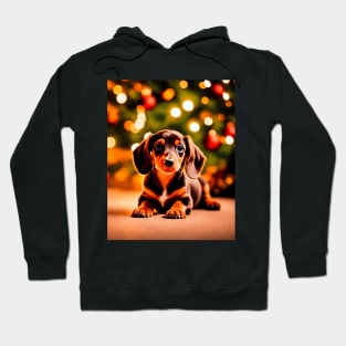 Tiny Dachshund Puppy with Christmas Gifts Hoodie